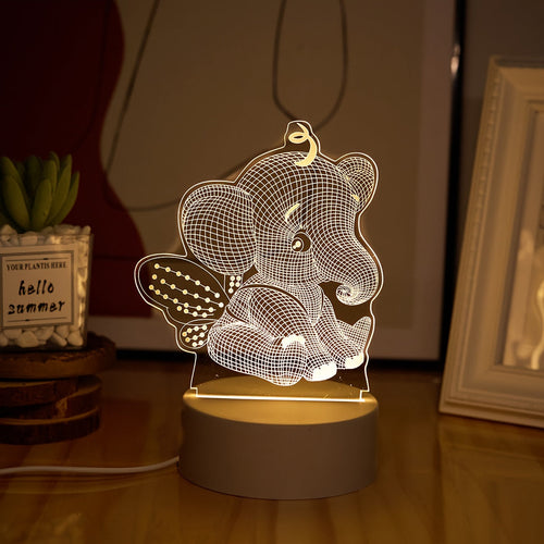 AngelElephant - 3D Illusion LED Night Light, USB-Powered Table Lamp