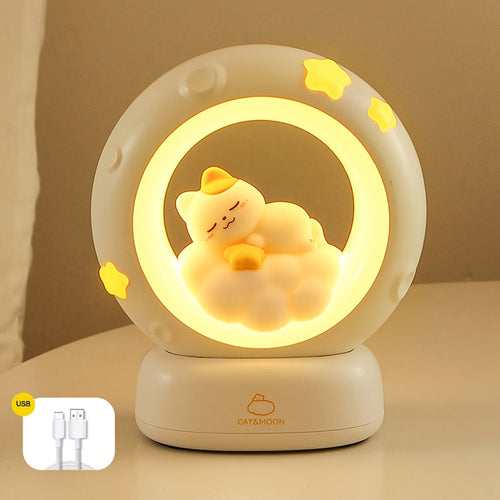 SleepyCat - Cute Cat Night Light with USB Rechargeable Battery and Dimmable Light