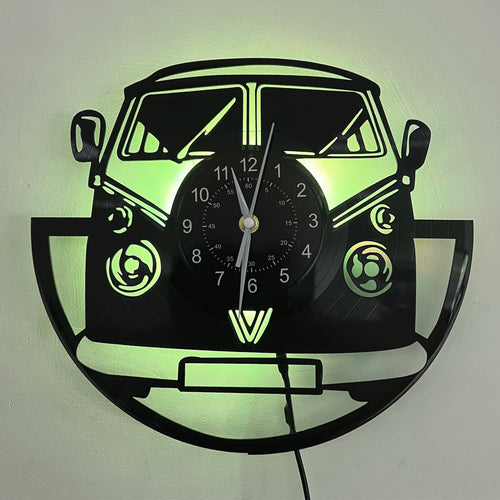 Vinyl Record Wall Clock – Black Car Silent Clock for Living Room, Bedroom & Office (LED Type with USB Available)