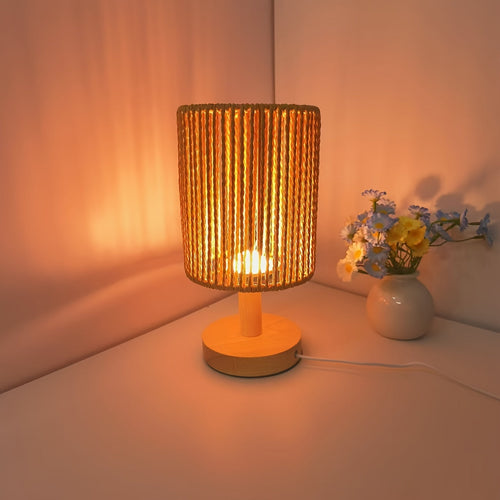 BarrelGlow - Wooden Desk Lamp with Stripe Pattern