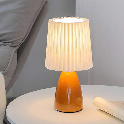 Pleated Fabric Glass Base USB Dimmable 1-Light Table Lamp