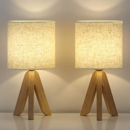 TripodLight - Wooden Table Lamp with Linen Shade, 220V-240V, European Plug