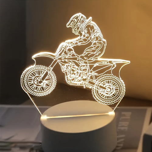 MotoLamp - 3D LED Night Light Motocross Theme, USB-Powered Mood Lighting