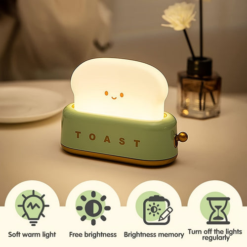 LumiToast - Cute USB Rechargeable LED Toaster Table Lamp, 3000K Warm Light