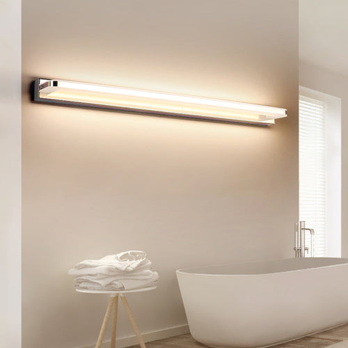Scandinavian Linear Mirror Wall Light - Chrome/Black - Bedroom