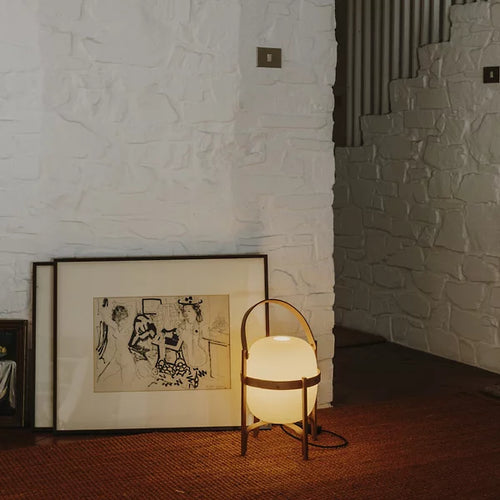 1-Light Portable Lantern Table Lamp with Glass Shade