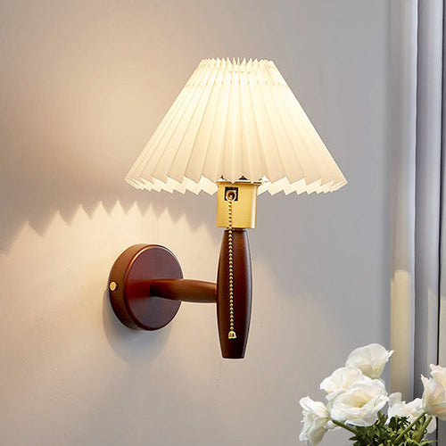Classic Walnut Wood Folding Shade Wall Lamp