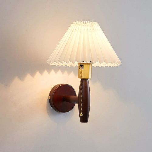 Classic Walnut Wood Folding Shade Wall Lamp