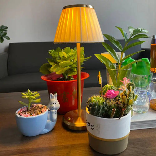 LumiCopper – Wireless Copper Table Lamp with Pleated Shade, Elegant LED Lamp