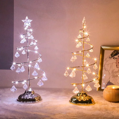 CrystalGlow - Christmas Tree Table Lamp with Crystal Decor and LED Lighting