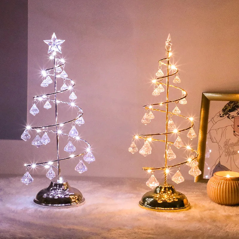 CrystalGlow - Christmas Tree Table Lamp with Crystal Decor and LED Lighting