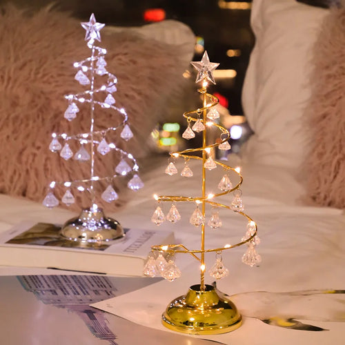 CrystalGlow - Christmas Tree Table Lamp with Crystal Decor and LED Lighting