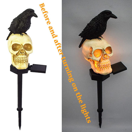 Halloween Solar Skull and Crow Lights for Garden Decorations