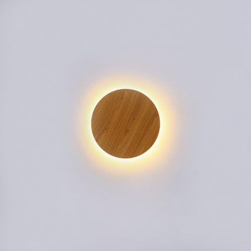 WoodGlow - Round LED Wall Lamp in Oak Wood with Indirect Light