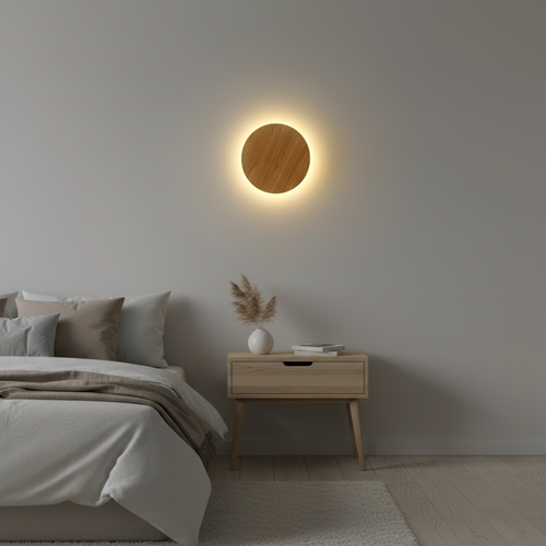 WoodGlow - Round LED Wall Lamp in Oak Wood with Indirect Light