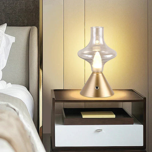 RomanticGlow – Glass Table Lamp with Dimmable LED, Stylish Night Light