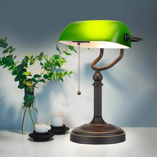 LumiBank - Classic Banker's Lamp with Green Glass in Retro Style for Office & Living Room