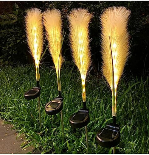 Solar Reed Garden Lights – Set of 4, Natural Design, Auto On/Off