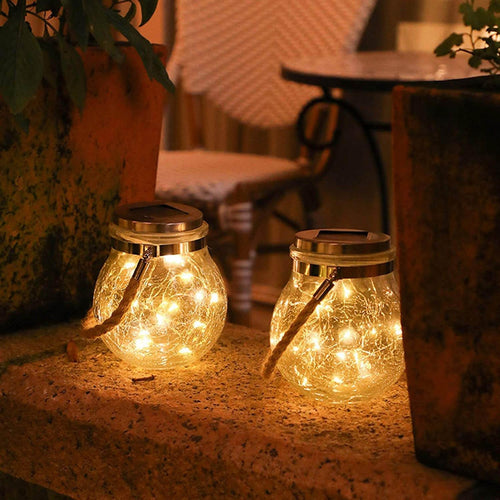 Solar Garden Lights in Glass – Set of 4, Ice Crack Effect