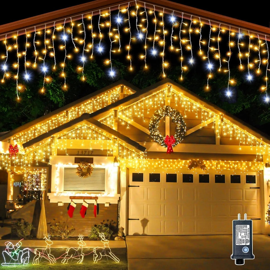 Outdoor LED Icicle Lights with Twinkling Effect – 4 m, IP44, Warm White
