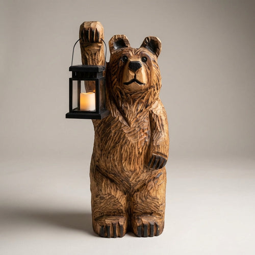 Solar Garden Lantern – Bear Design, Auto On, Bronze