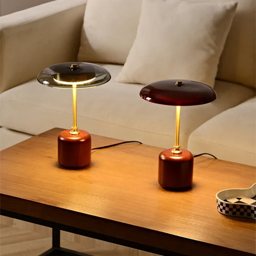 MushroomLuxe – Modern Glass LED Table Lamp, Dimmable Stylish Mushroom Design