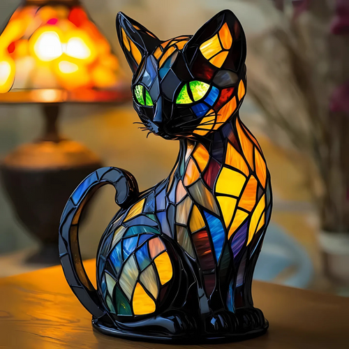 Glass Mosaic Cat Table Lamp - Warm Mood Lighting Decoration