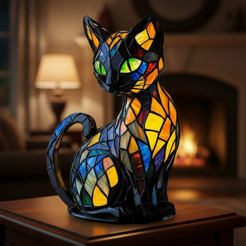 Glass Mosaic Cat Table Lamp - Warm Mood Lighting Decoration