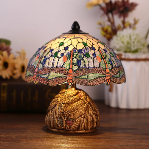 LuxeGlow - Vintage Table Lamp with Dragonfly Motif and Art Nouveau Design