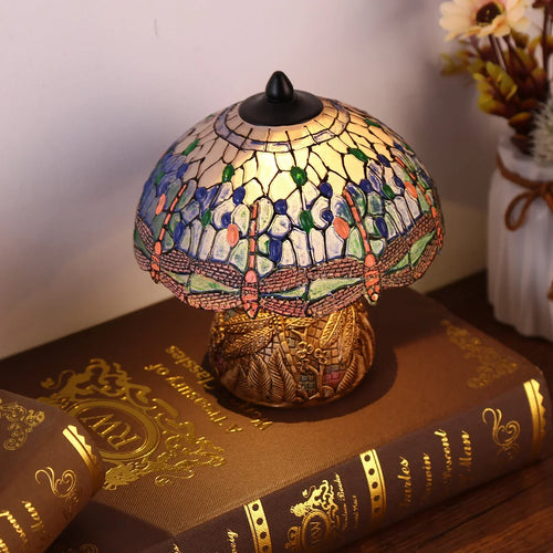 LuxeGlow - Vintage Table Lamp with Dragonfly Motif and Art Nouveau Design