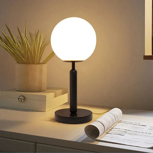 LumiSphere – Modern Glass Ball Table Lamp with Gold Accents, Stylish LED Lighting