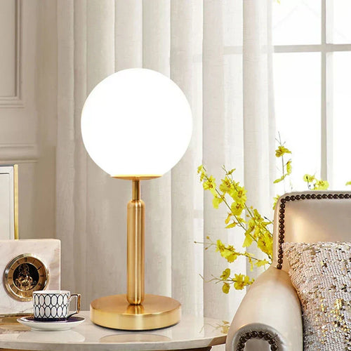 LumiSphere – Modern Glass Ball Table Lamp with Gold Accents, Stylish LED Lighting