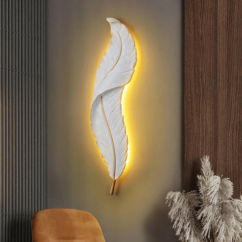 FeatherGlow - Modern White Feather Wall Lamp