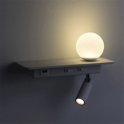 SpaceGlow – Modern LED Wall Lamp with Shelf and USB Port