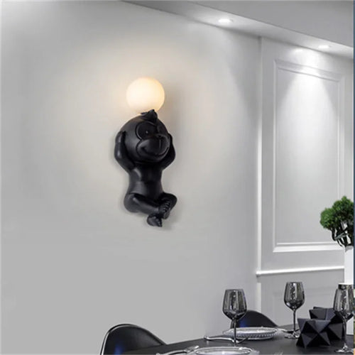 PlayfulGlow - Funny Monkey Wall Lamp with Milk Glass – Decorative LED Lamp