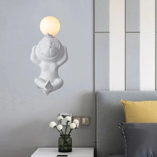 PlayfulGlow - Funny Monkey Wall Lamp with Milk Glass – Decorative LED Lamp