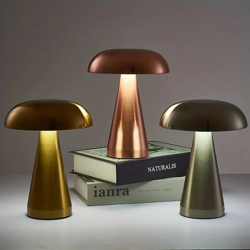 MushroomGlow – Dimmable LED Metal Table Lamp, Cordless & Rechargeable