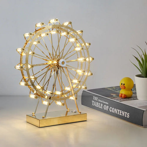 LumiSpin – LED Ferris Wheel Table Lamp with Music Function, Dimmable Retro Desk Lamp