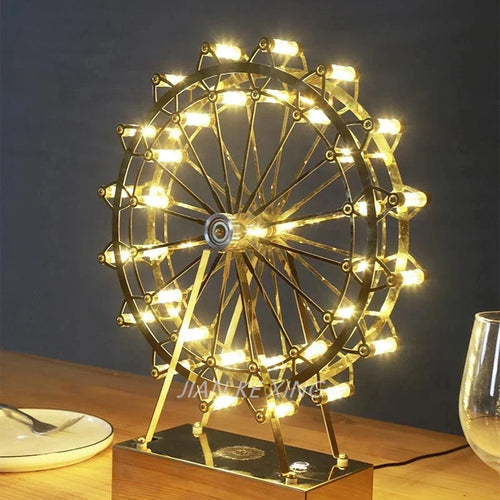 LumiSpin – LED Ferris Wheel Table Lamp with Music Function, Dimmable Retro Desk Lamp