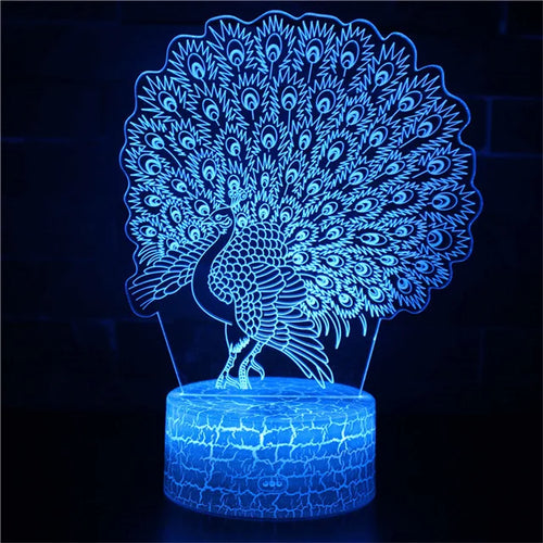PeacockGlow – LED Night Light with 3D Effect and Colour Changing, Decorative Table Lamp