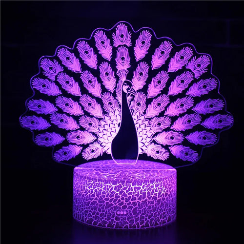 PeacockGlow – LED Night Light with 3D Effect and Colour Changing, Decorative Table Lamp