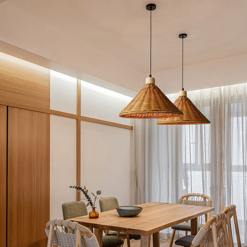 Rustic Rattan Pendant Light for Kitchen or Living Room