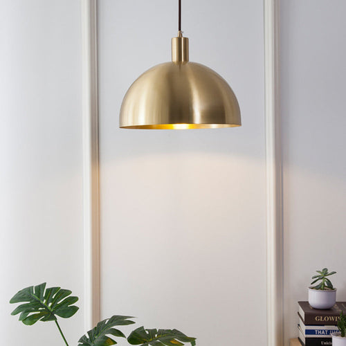 Mid-Century Modern Brass Dome Pendant Light