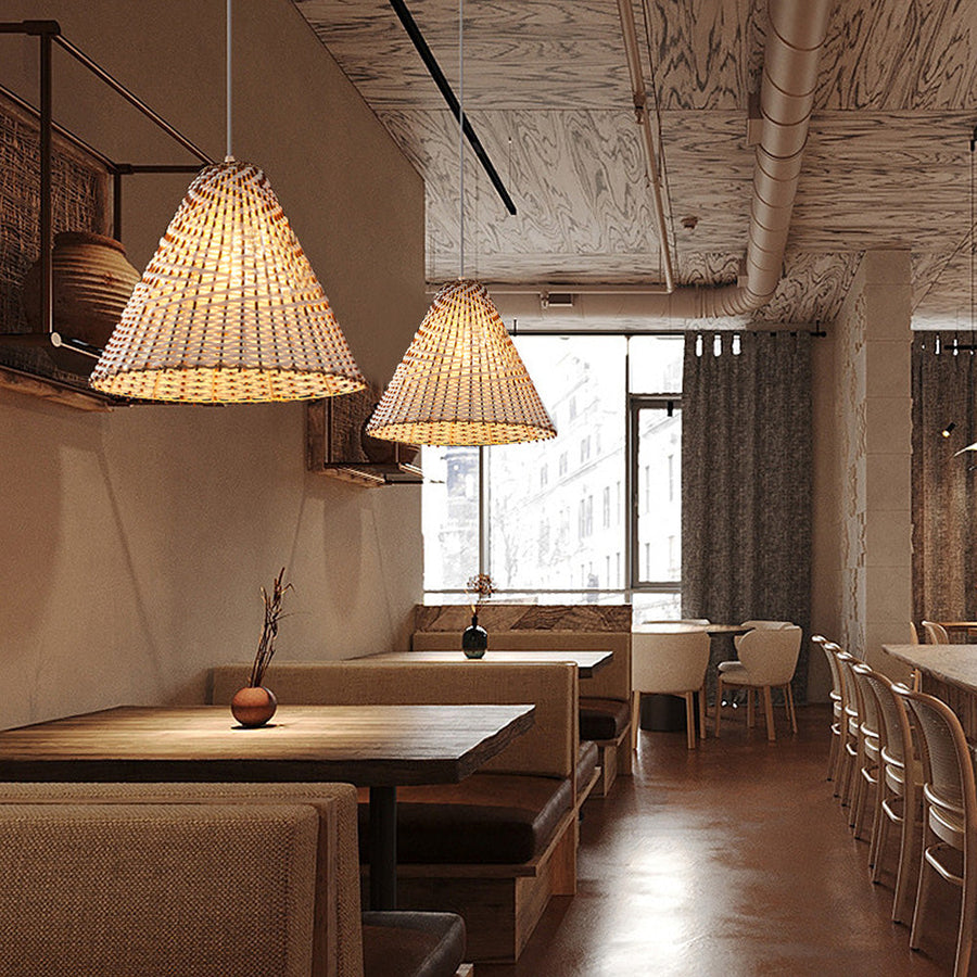 Boho Handmade Woven Rattan Pendant Light