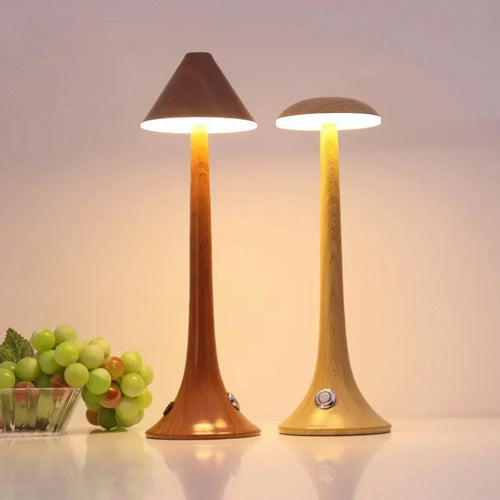 LumaWood - Rechargeable LED Table Lamp with Wooden Design, Dimmable and Wireless