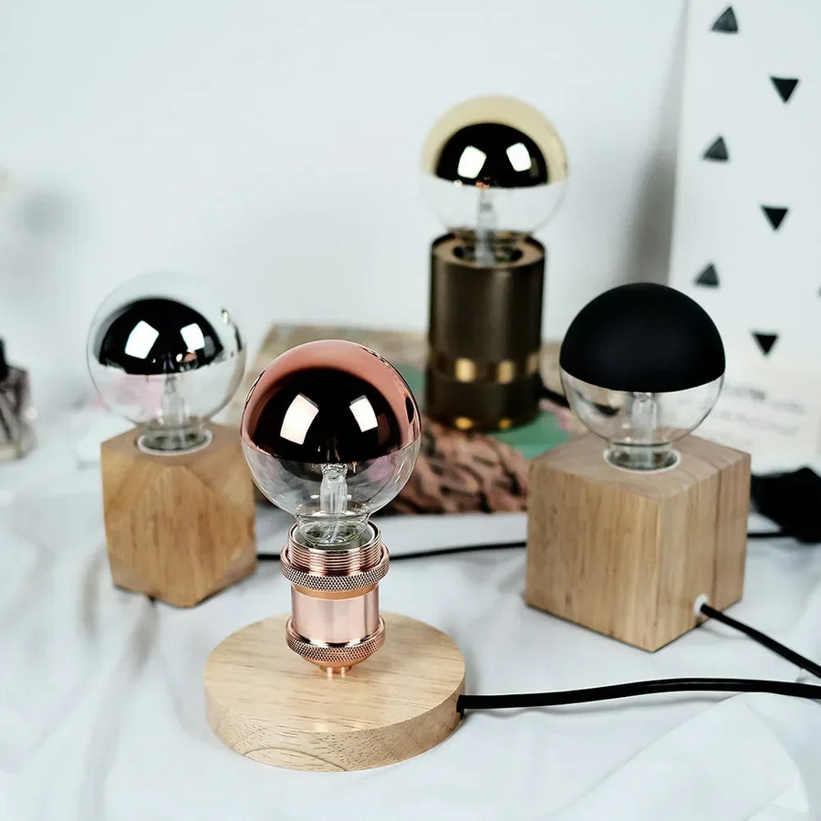 RetroGlow - Vintage LED Table Lamp with Wooden Base, Dimmable and Warm Light