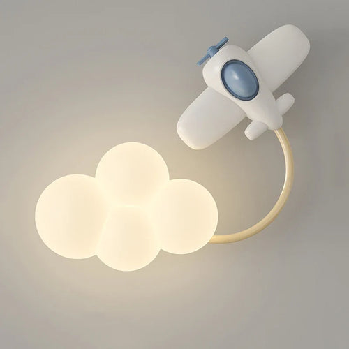 CartoonAirplane - Kids Room Wall Lamp with Stars, Rainbow and Airplane Design