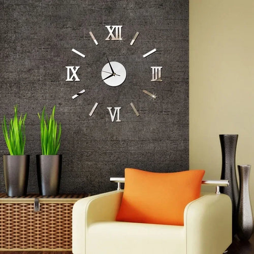 3D Mirror – Roman Numeral DIY Wall Clock for Modern Décor