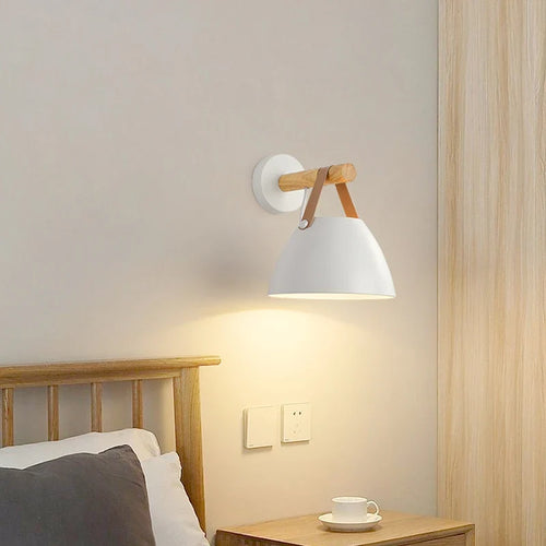 NordicGlow - LED Wall Lamp with Wooden Details and Leather Strap