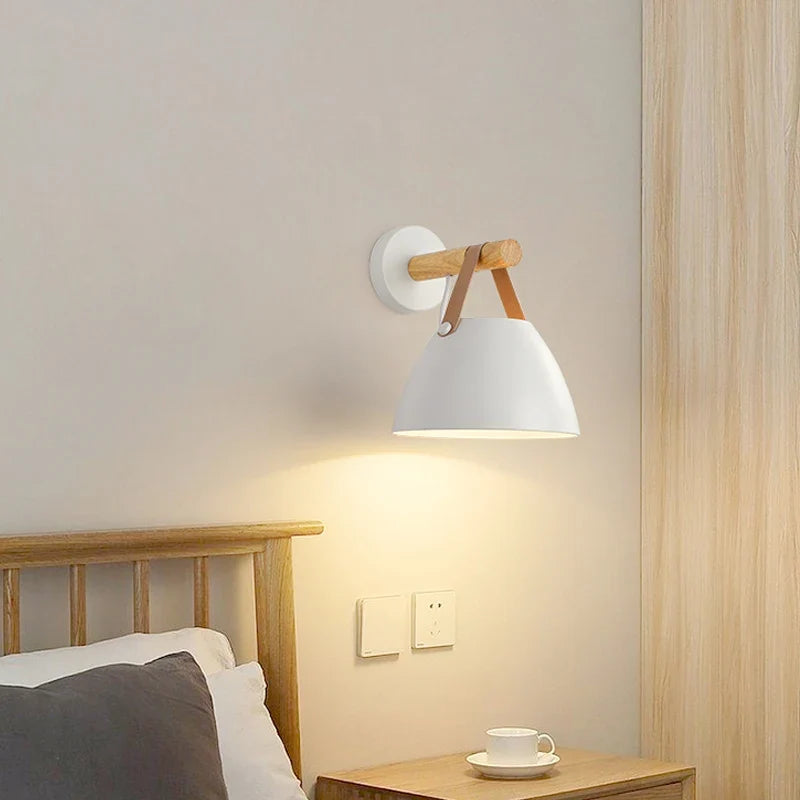 NordicGlow - LED Wall Lamp with Wooden Details and Leather Strap